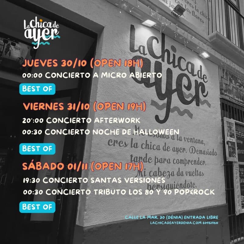 Conciertos en La Chica de Ayer, Dénia