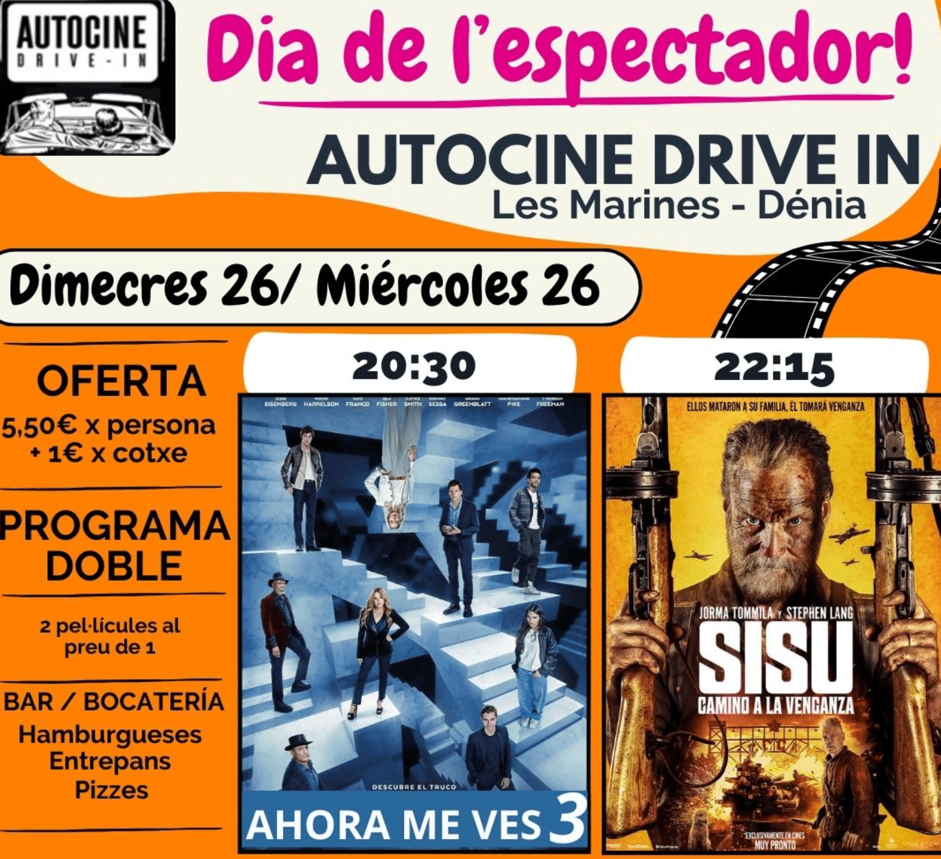 Autocine Drive In: Doble sesión de cine en Dénia.