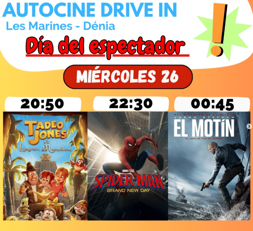 Cartelera Autocine Drive In Les Marines Dénia miércoles 26