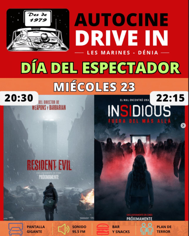 Cartel Autocine Drive In Dénia con Resident Evil e Insidious