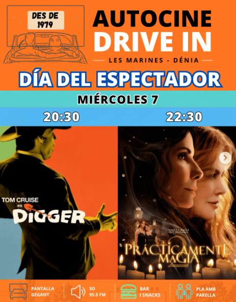 Cartel Autocine Drive In Dénia Día del Espectador miércoles
