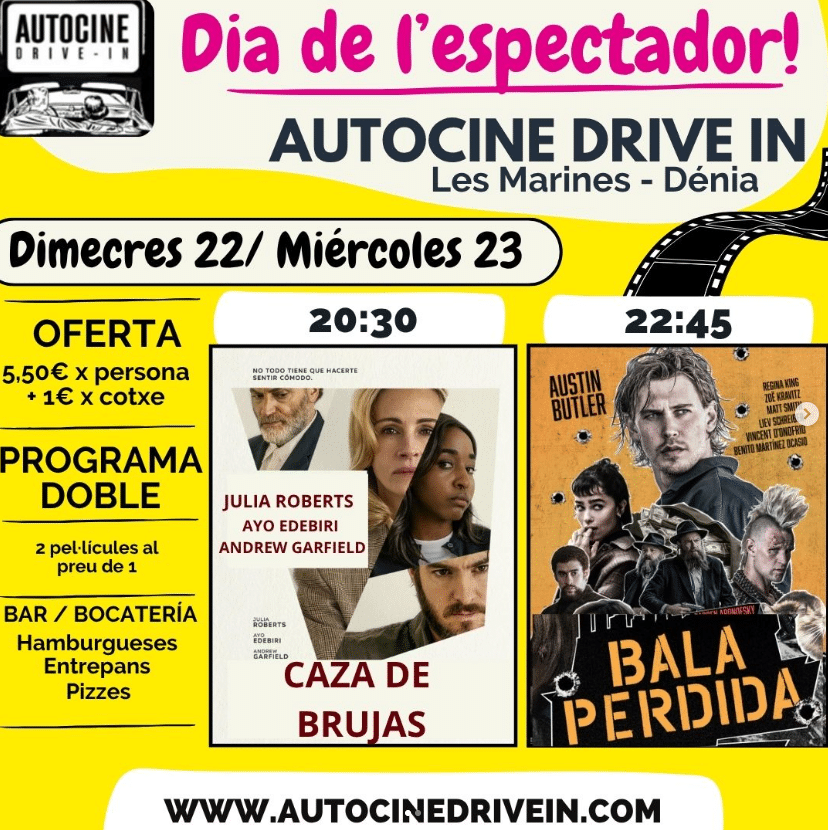 Cartel autocine Dénia con programa doble.