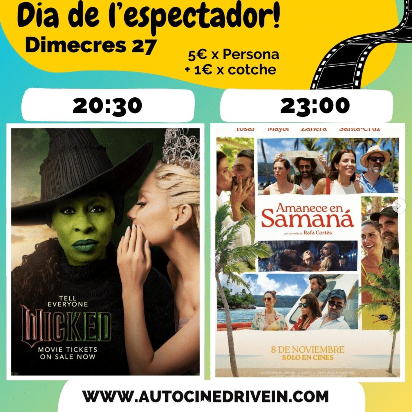 Cartel Día del Espectador en autocine, películas.