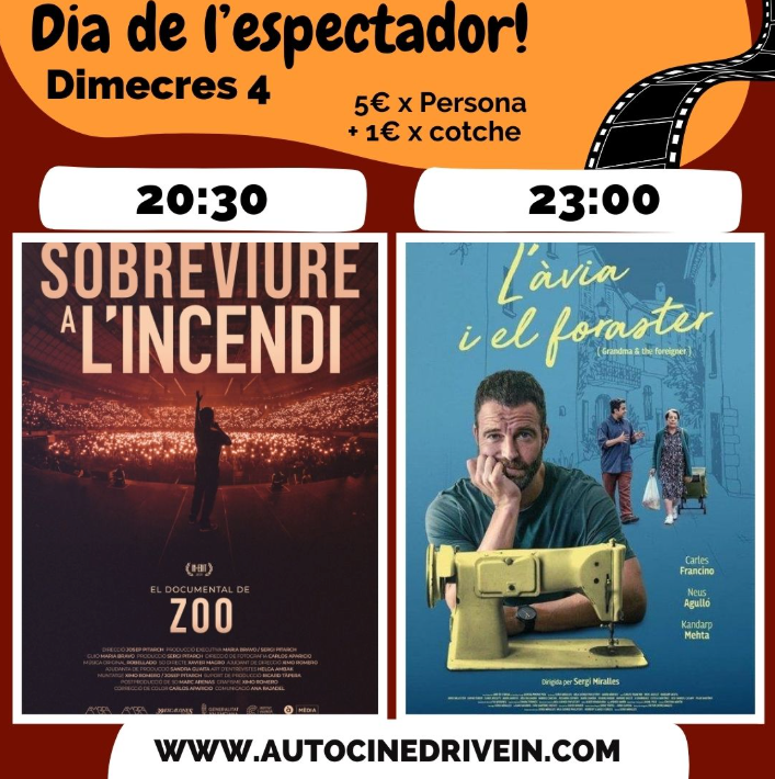 Cartel cine drive-in miércoles 4 octubre 2023.