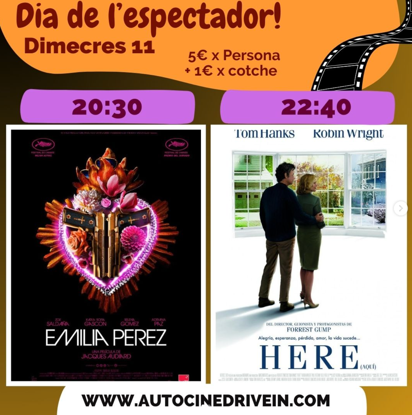 Cartel con programación de autocine, 11 de octubre.