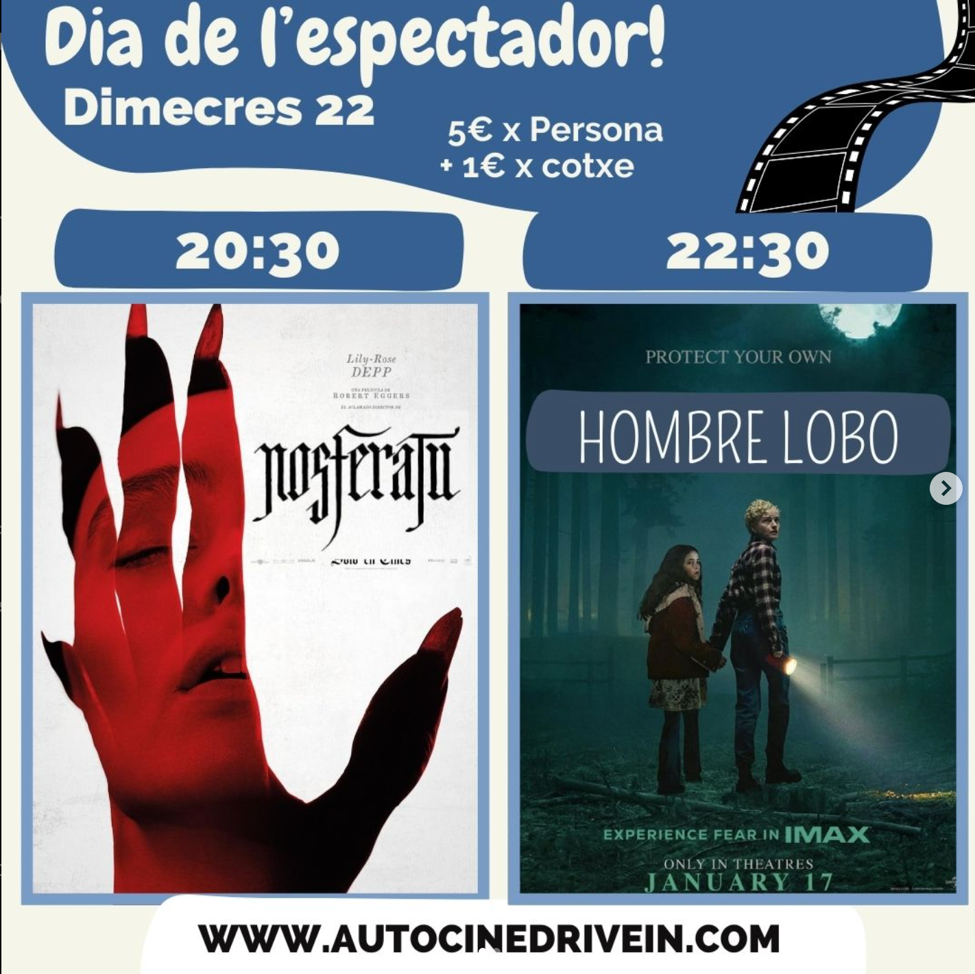 Cartel Día del Espectador con películas Nosferatu y Hombre Lobo