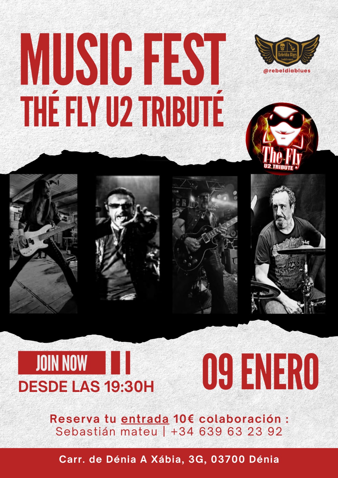 Cartel de concierto tributo U2 en Dénia.