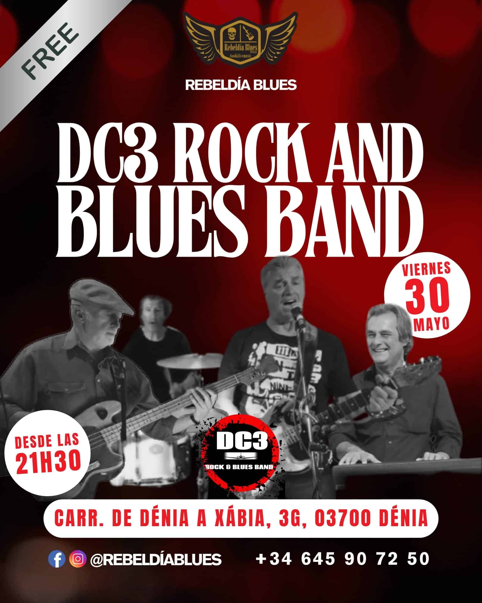 Concierto DC3 Rock, 30 Mayo, Jávea, gratis