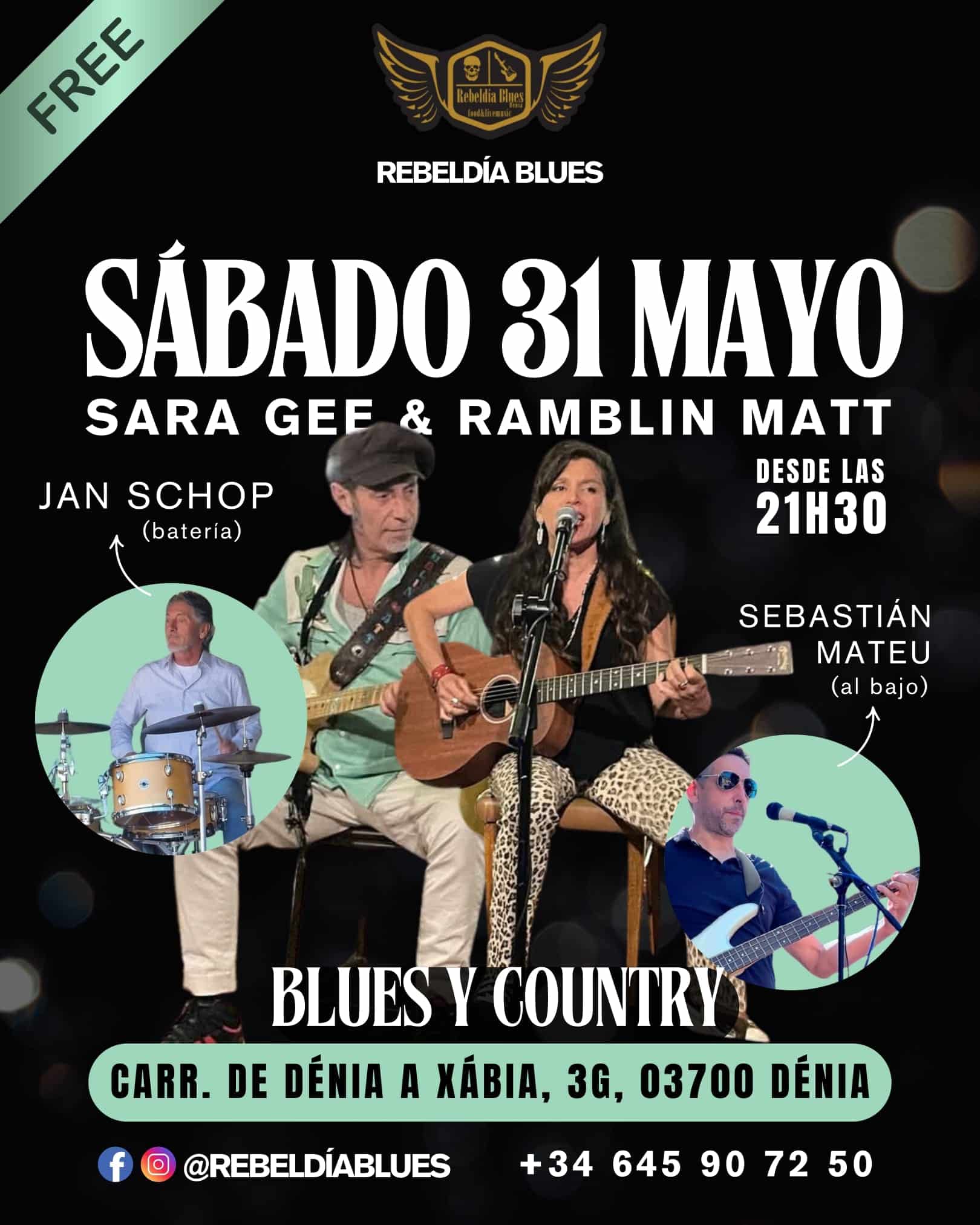 Concierto Rebeldía Blues, 31 mayo, Dénia, gratis