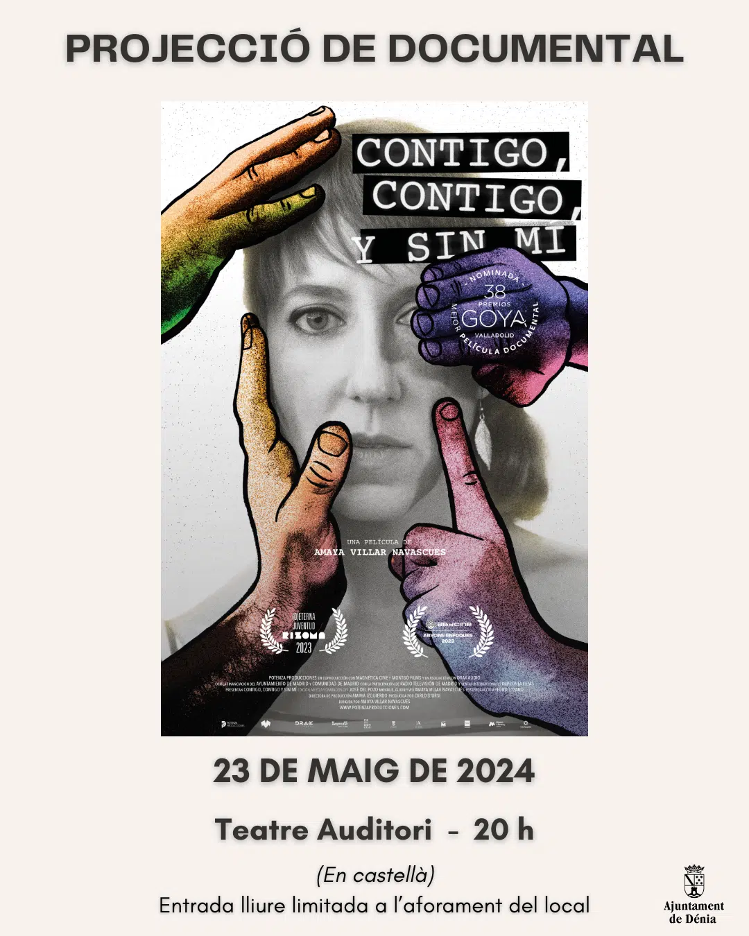 Projecció del llargmetratge documental: CONTIGO, CONTIGO Y SIN MI”