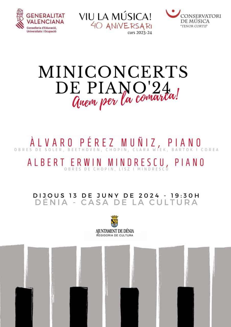 Cartel de miniconciertos de piano en Dénia, junio 2024.