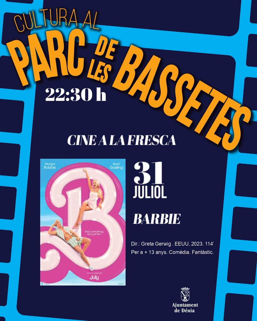 Cartel de cine al aire libre en Parc de les Bassetes.