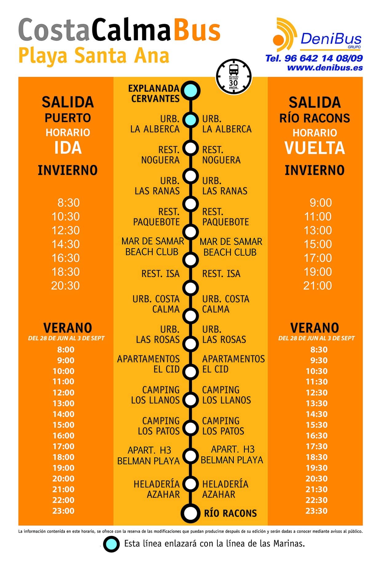 Horarios CostaCalmaBus Playa Santa Ana
