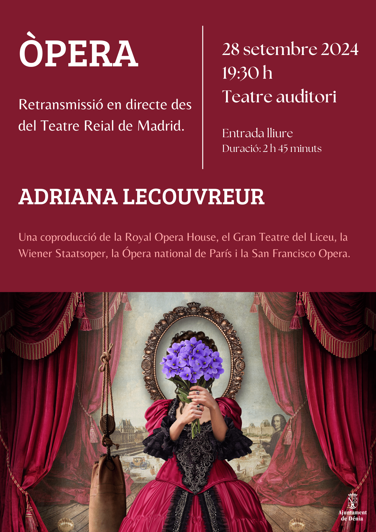 Ópera Adriana Lecouvreur en directo desde Madrid.