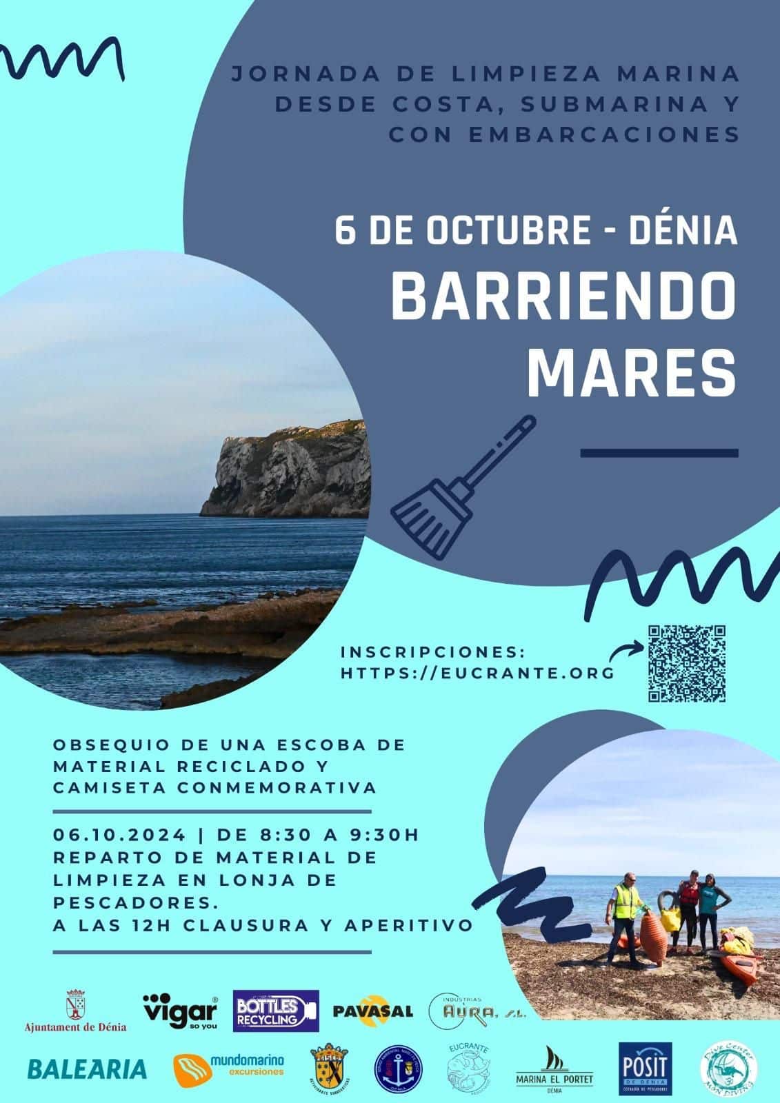 Cartel de jornada limpieza marina en Dénia, 6 octubre Barriendo mares