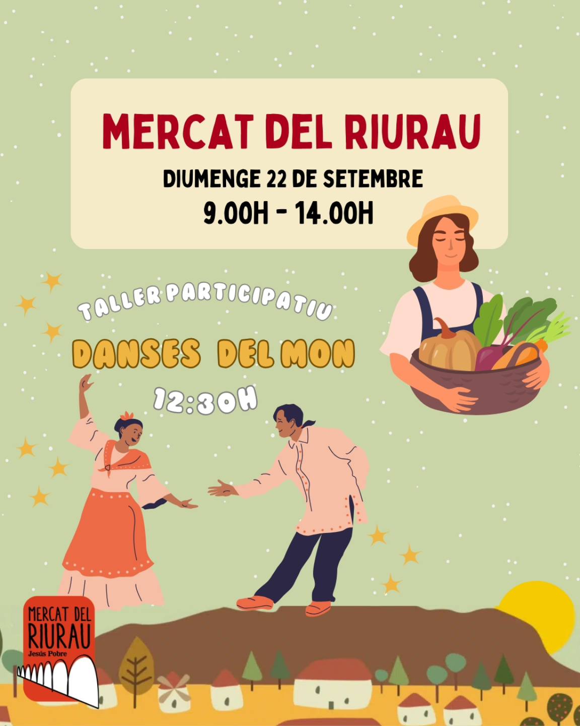 Cartel Mercat del Riurau con taller de danzas.