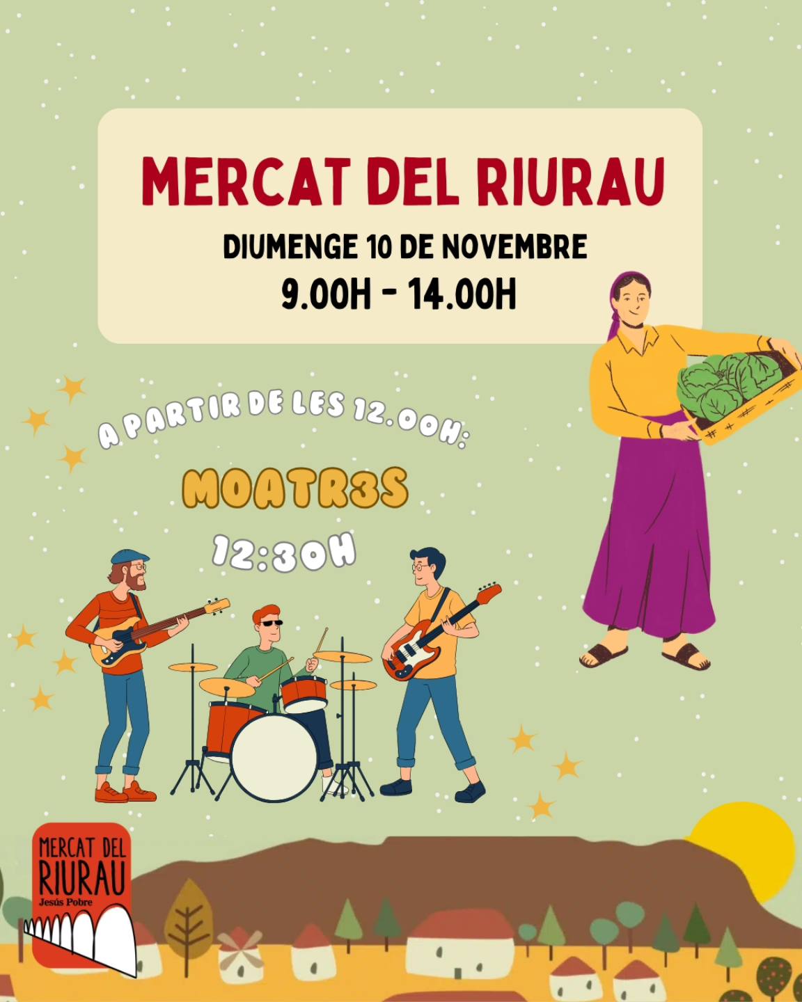 Cartel Mercat del Riurau con banda musical.