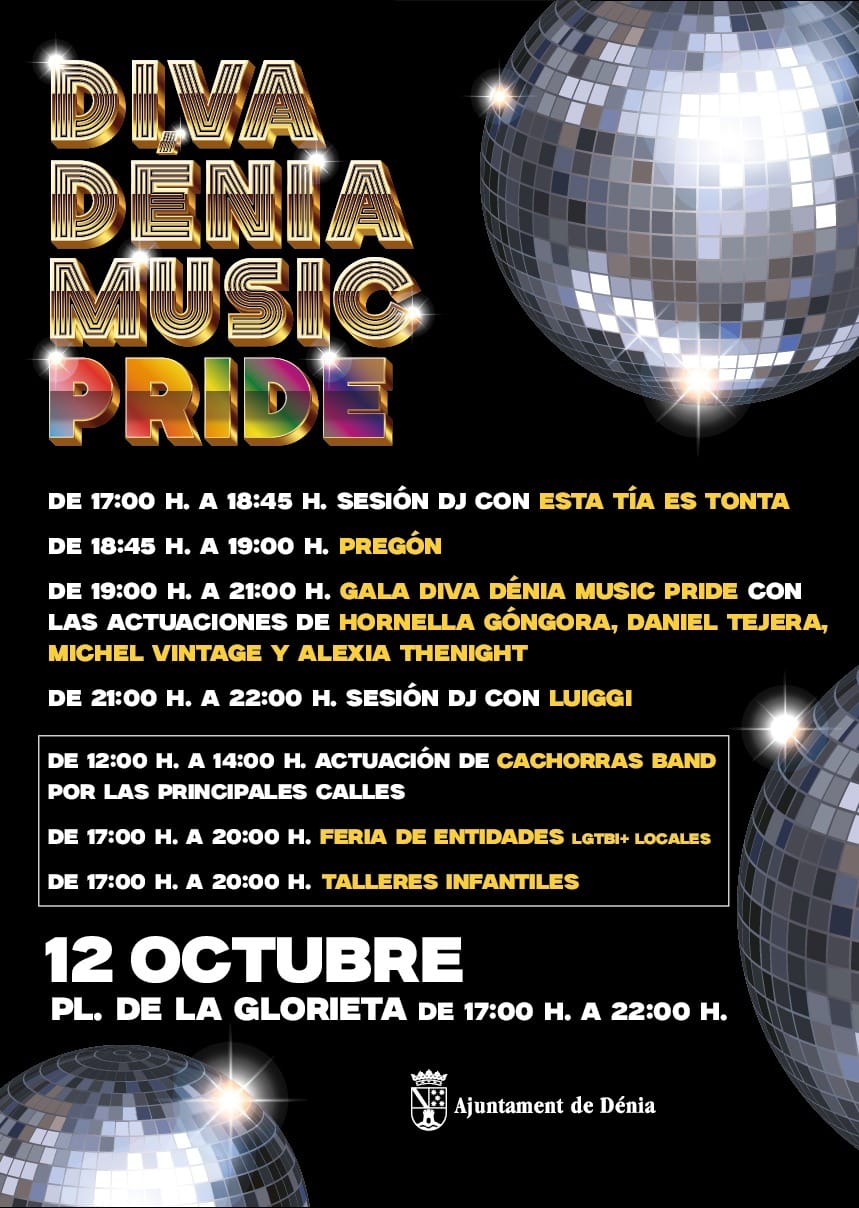 Cartel evento Diva Dénia Music Pride 12 octubre.