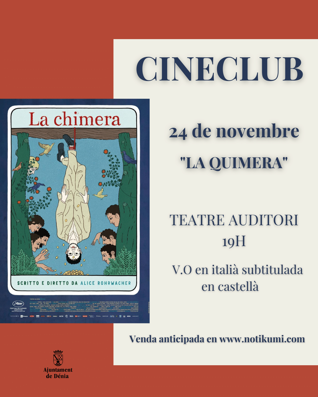 Cartel cineclub La Quimera 24 noviembre Dénia