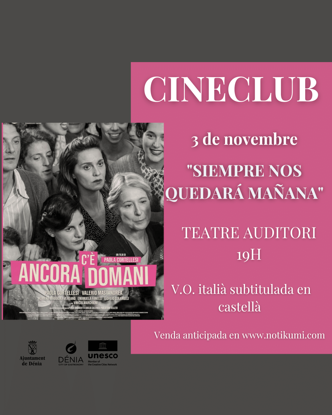 Cartel cineclub película italiana noviembre Denia