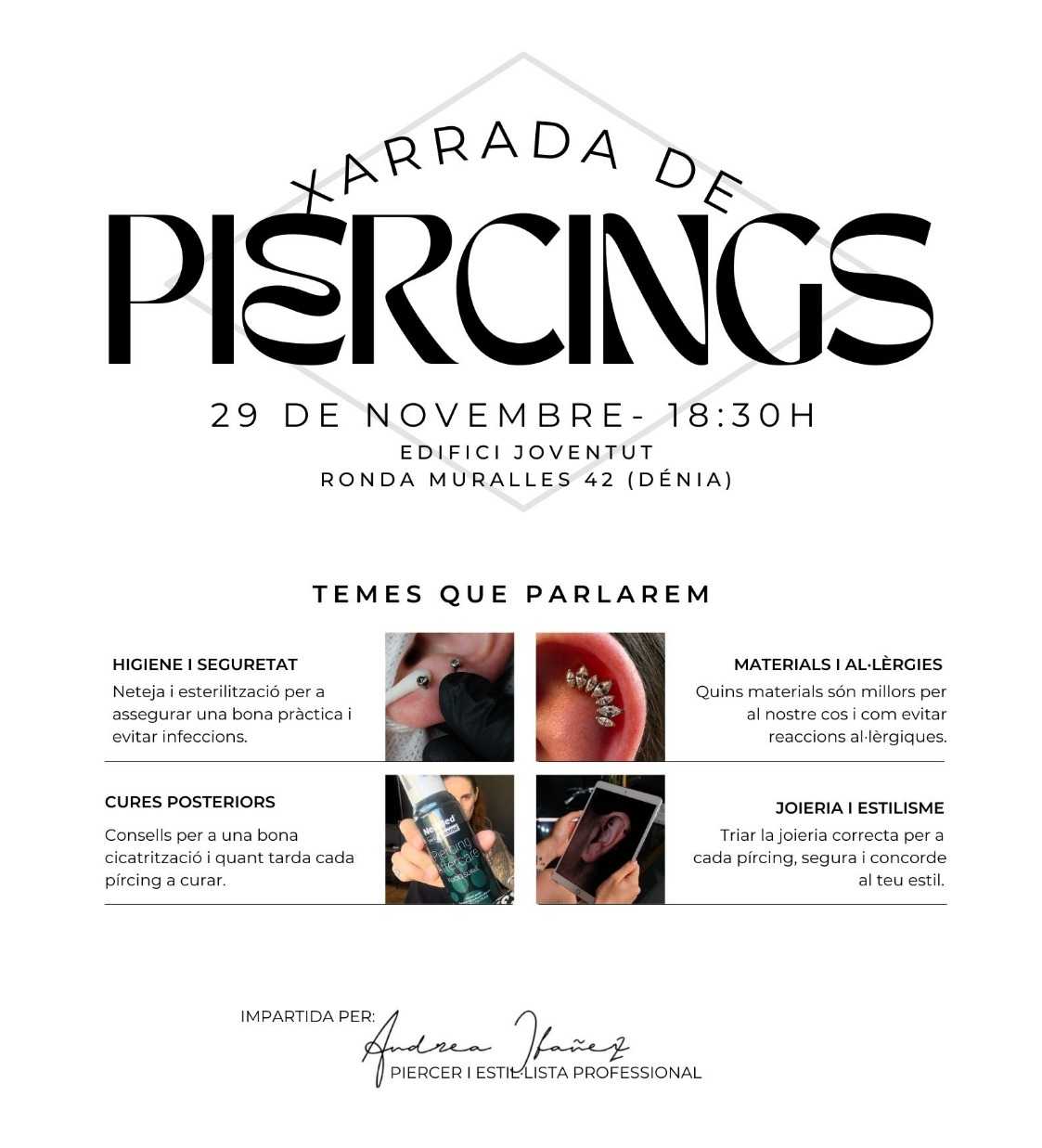 Charla sobre piercings en Dénia el 29 noviembre.