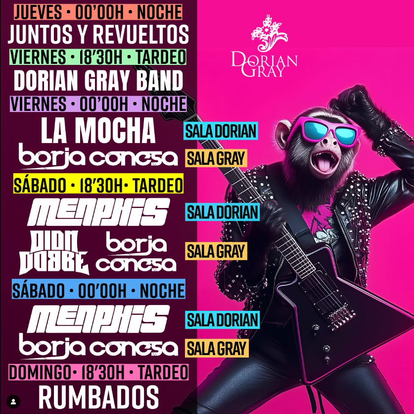 Cartel de eventos musicales en Dorian Gray.