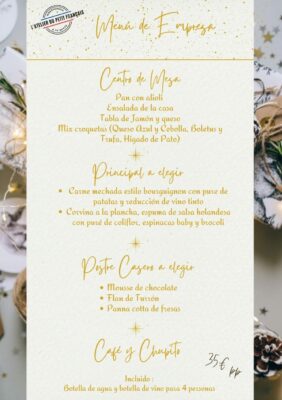 Menú de empresa con opciones principales y postres.