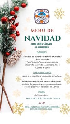 Menú navideño con espectáculo en restaurante.