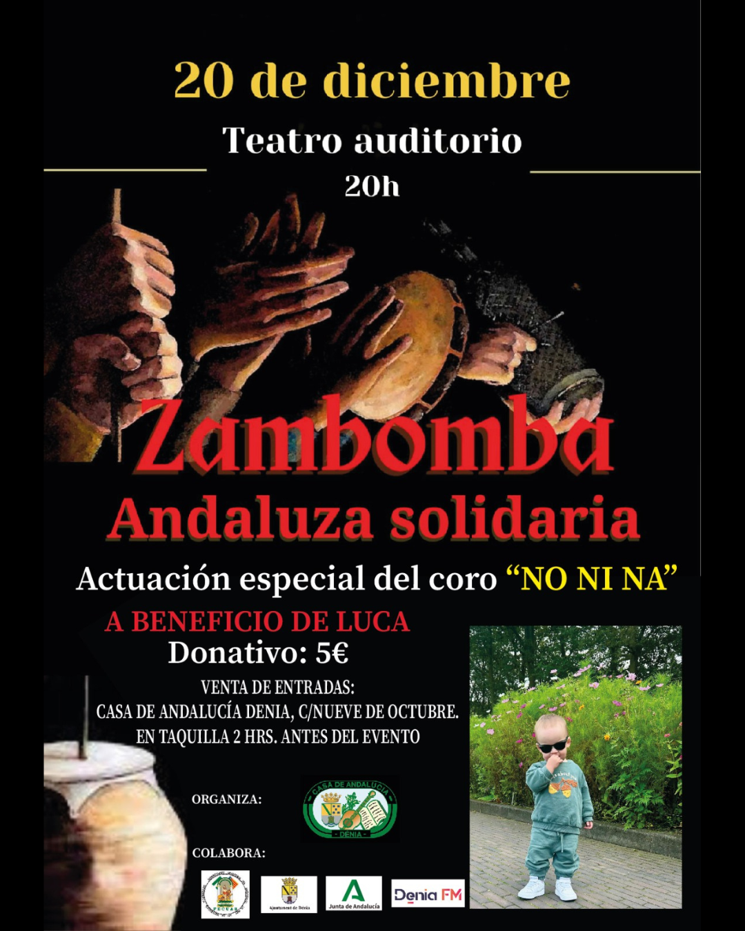 Cartel Zambomba Andaluza Solidaria en Denia, 20 diciembre.