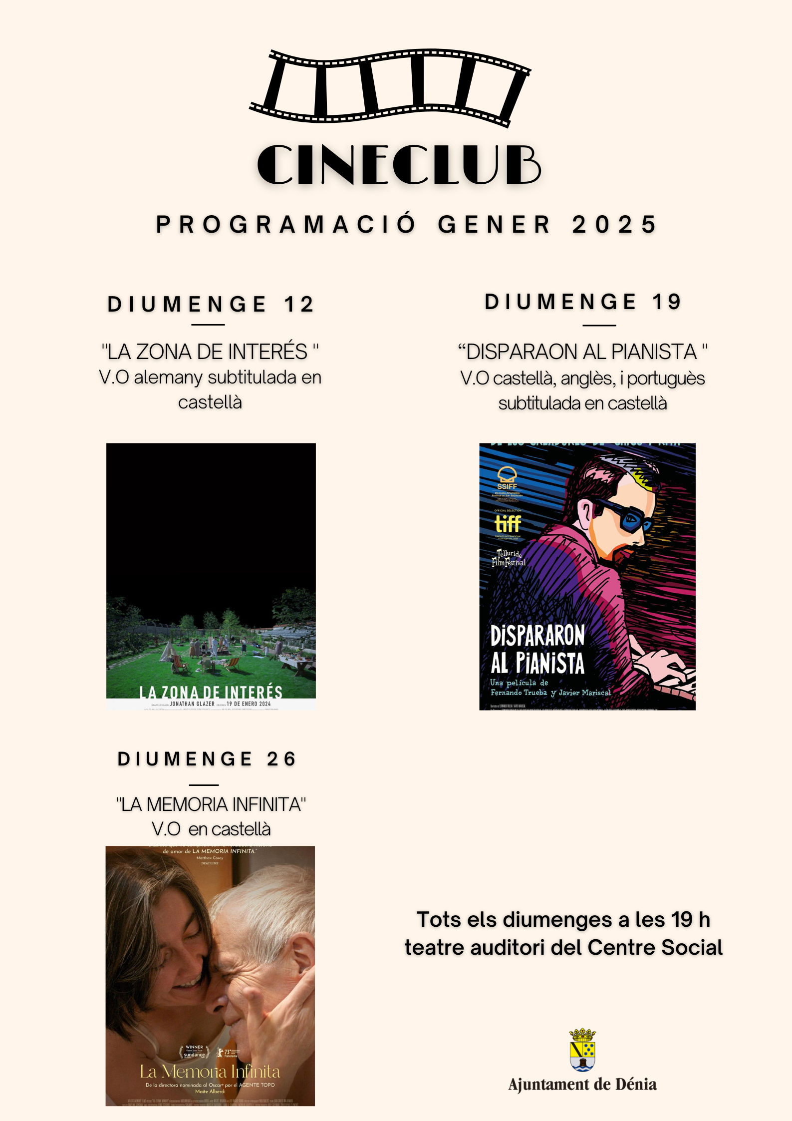 Cineclub Dénia enero 2025 programación películas.