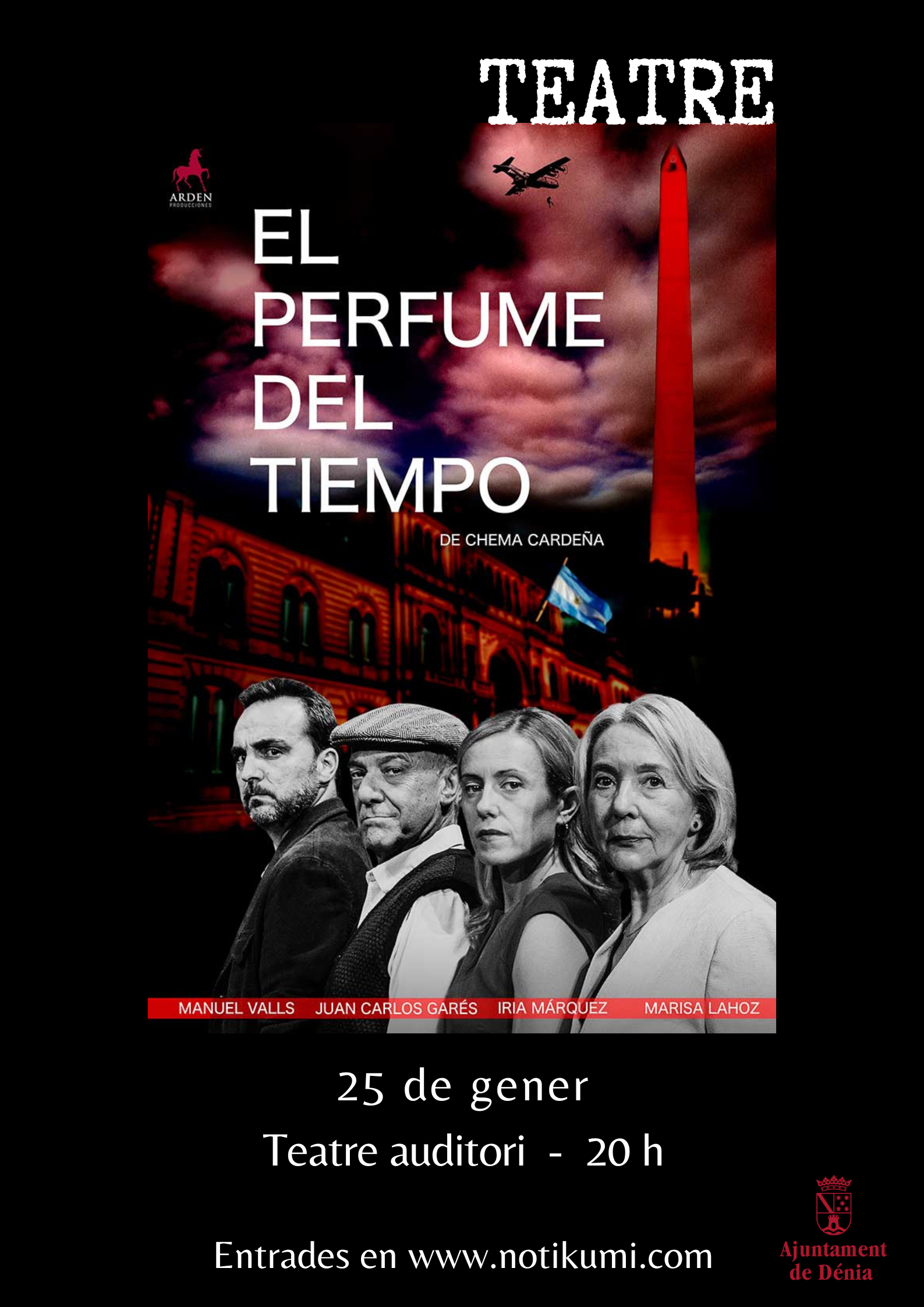 Cartel teatral El perfume del tiempo en Dénia.