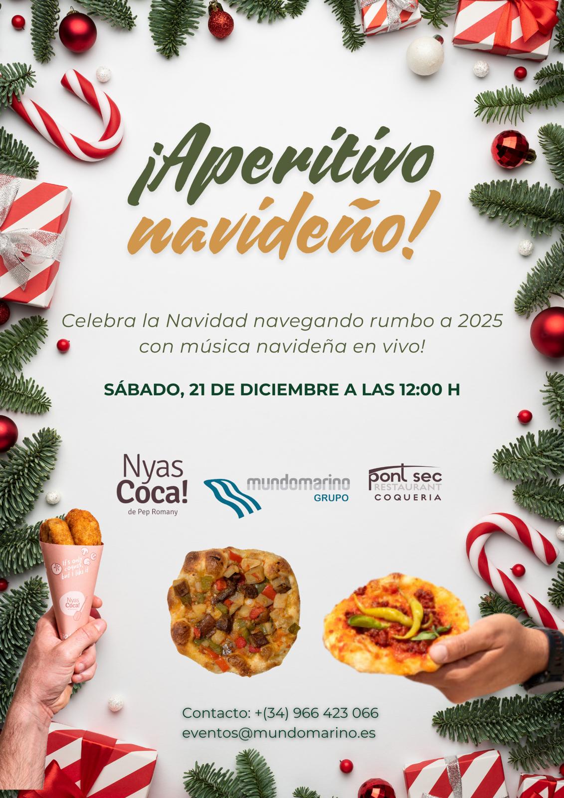 Aperitivo navideño con música en vivo y comida.