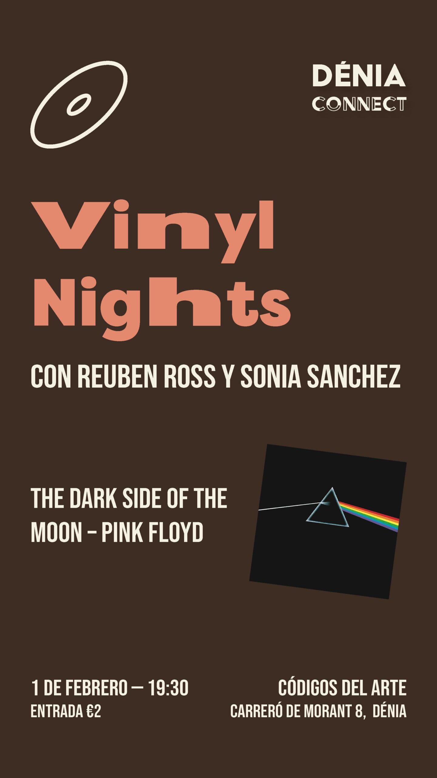 Cartel de evento Vinyl Nights en Dénia.