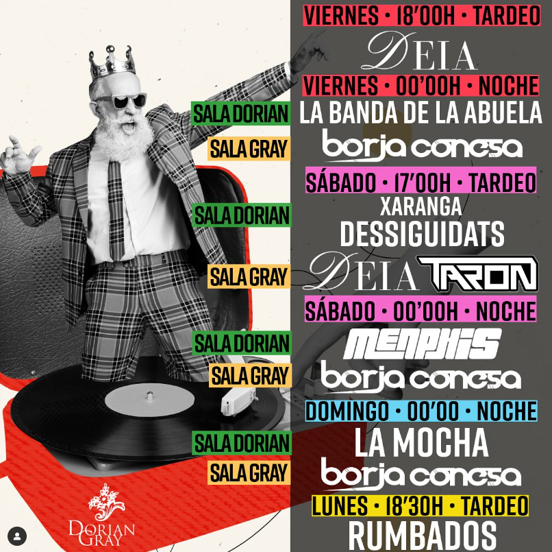 Cartel de eventos musicales en Sala Dorian y Gray.