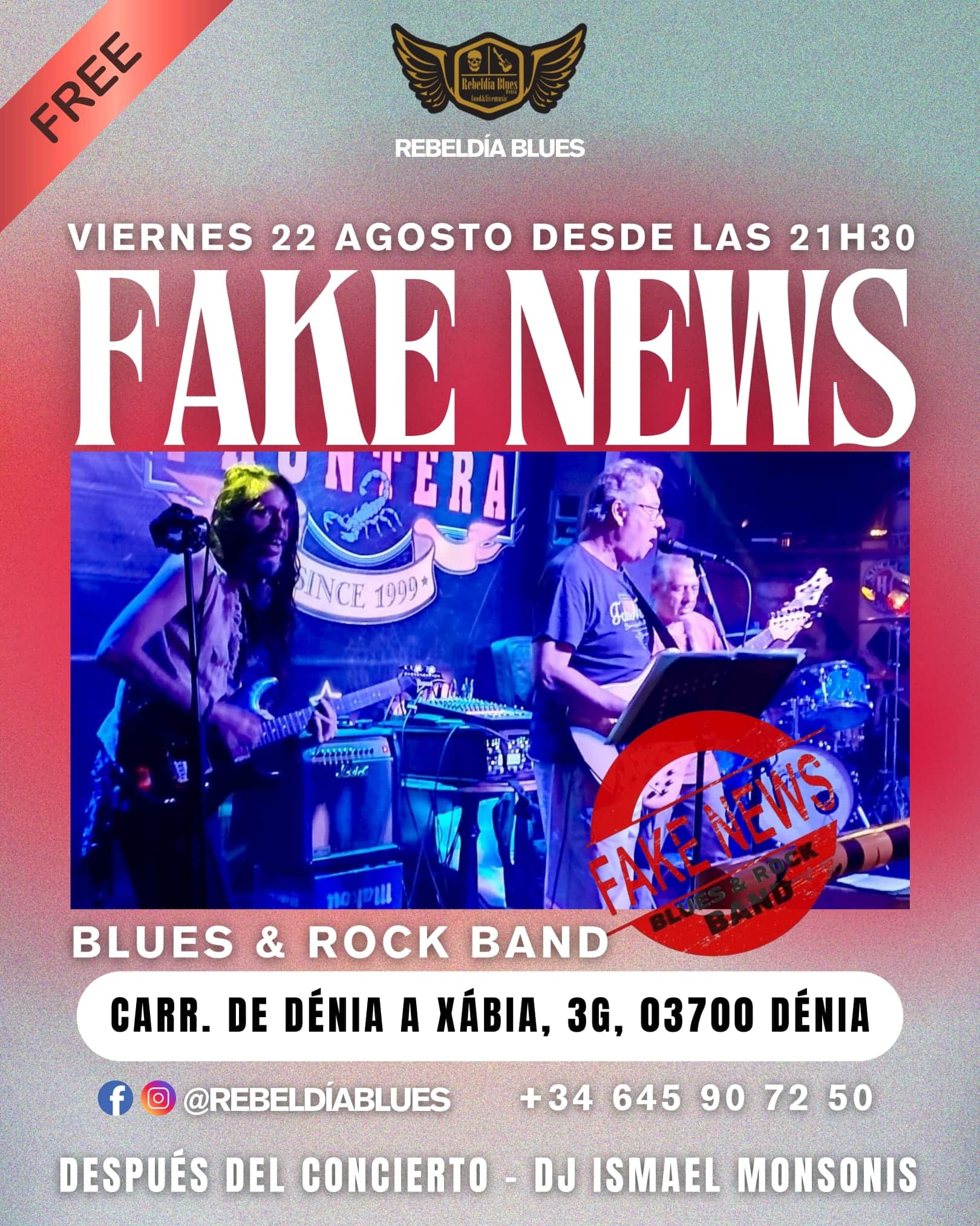 Cartel de concierto de Fake News en Dénia.
