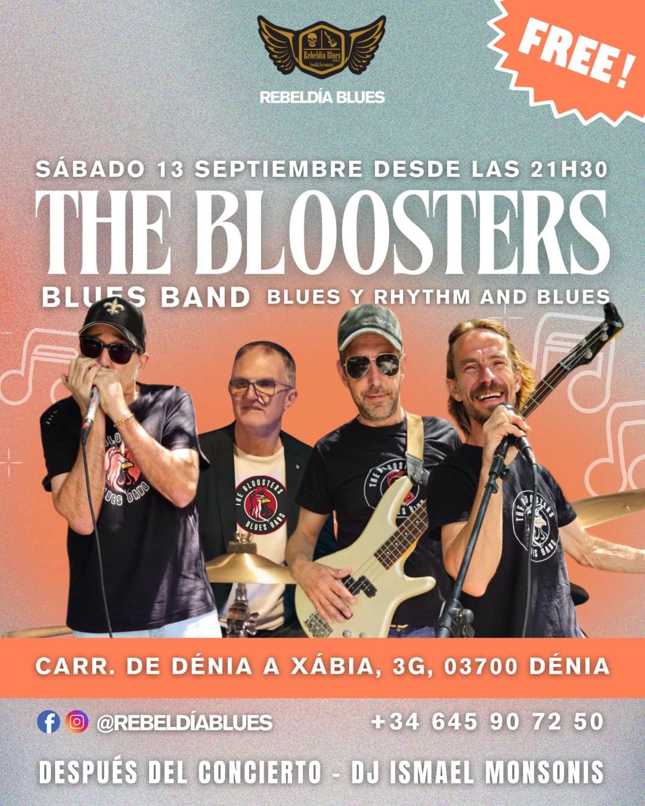 Concierto gratis The Bloosters en Dénia, blues y DJ.