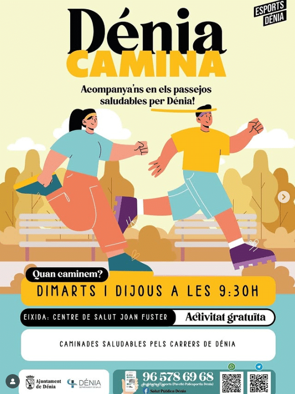 Cartel de paseos saludables en Dénia.