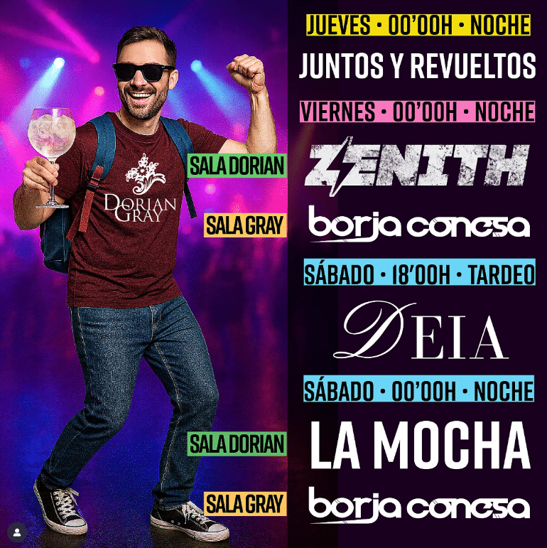 Hombre bailando con copa, eventos nocturnos y tardeo.