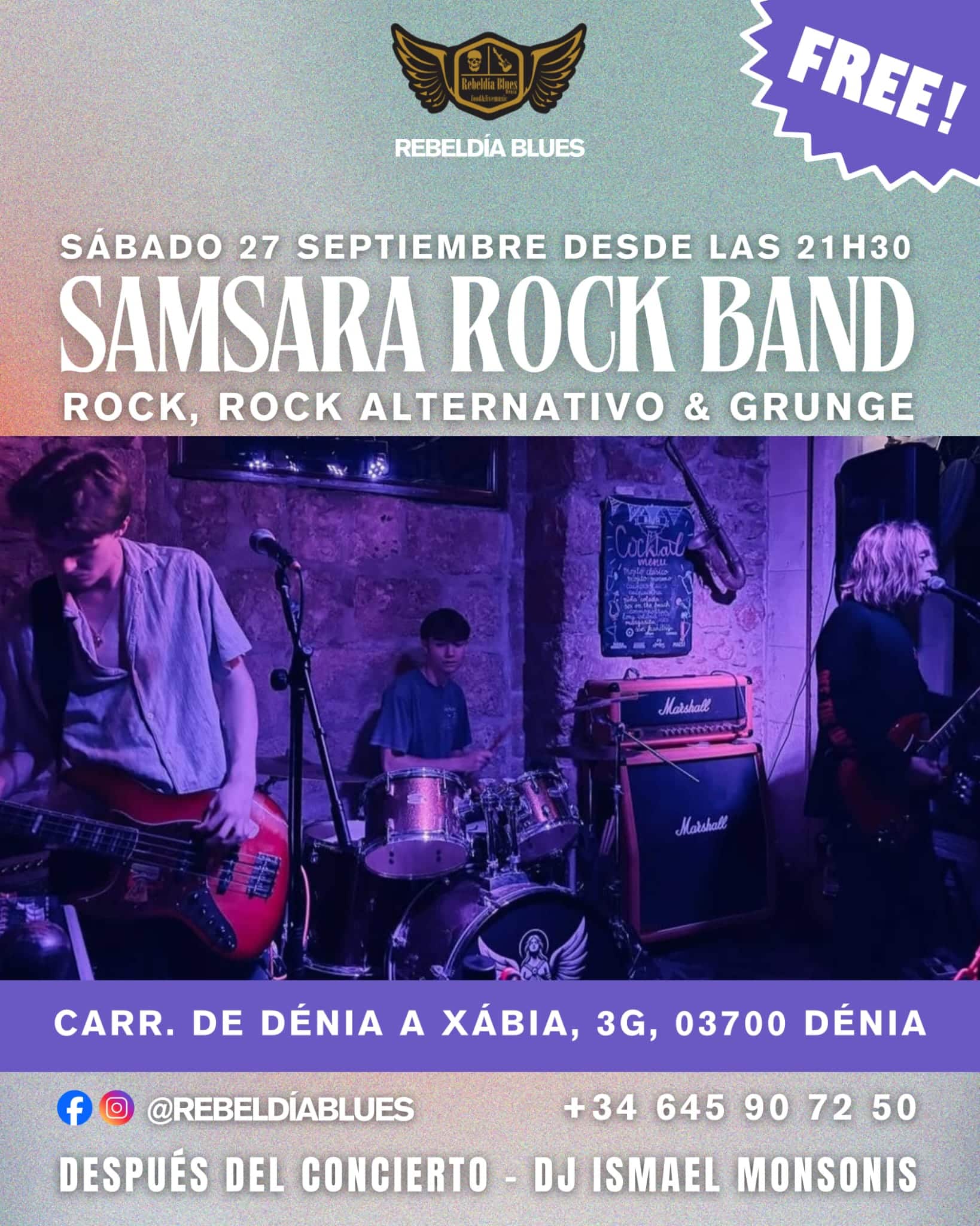Concierto de Samsara Rock Band en Rebeldía Blues