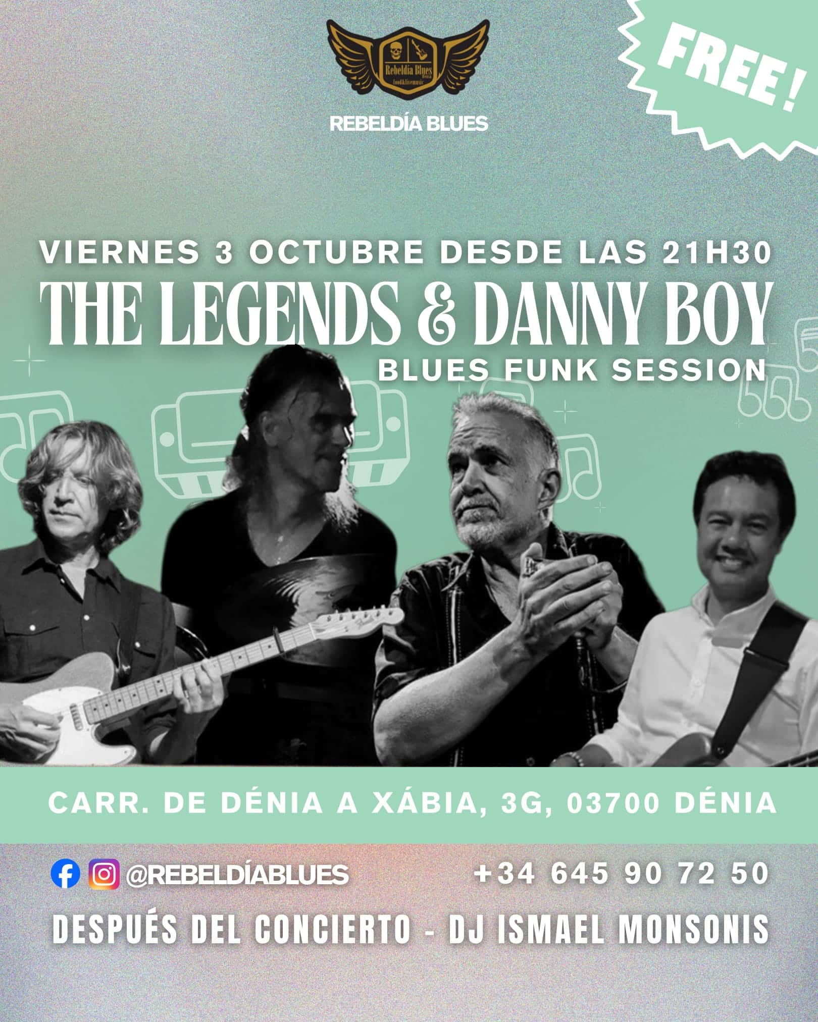 Concierto blues funk gratis en Dénia, 3 de octubre.
