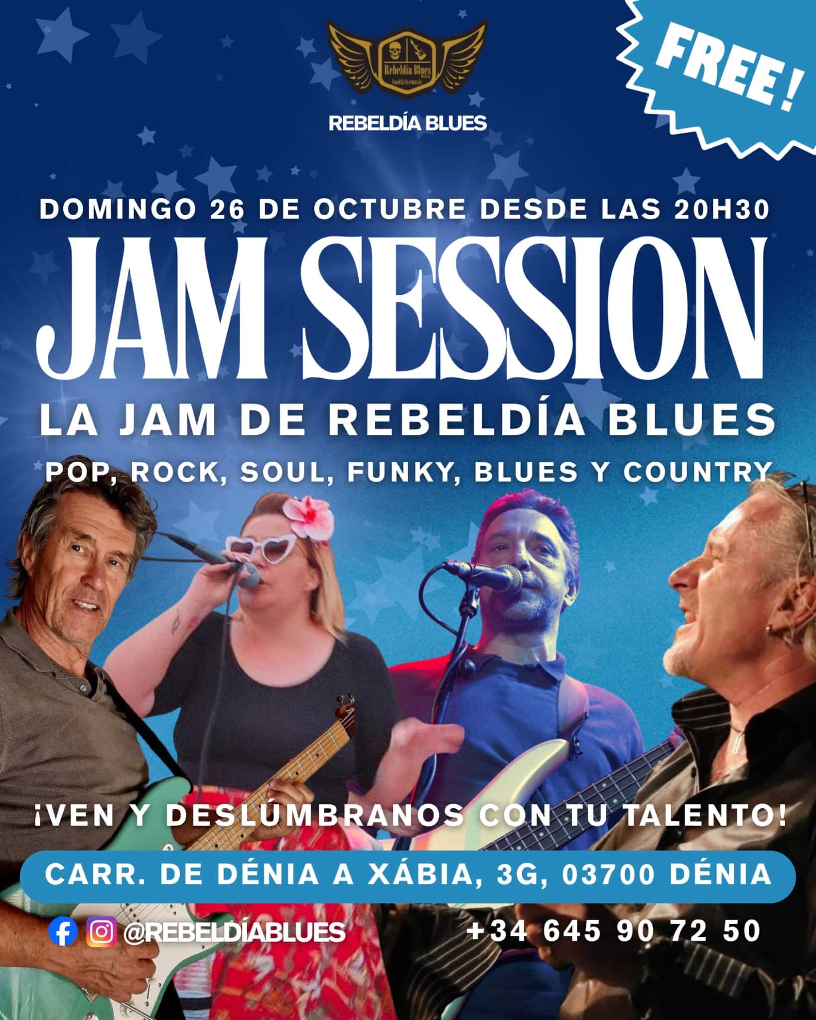 Concierto gratuito Jam Session en Rebeldía Blues, Dénia.
