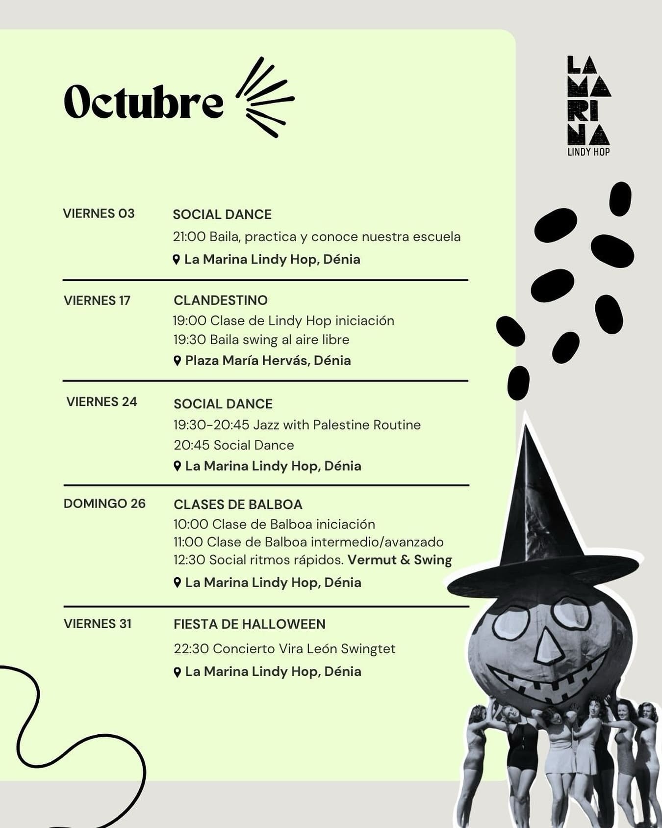 Programación octubre en La Marina Lindy Hop, Dénia.