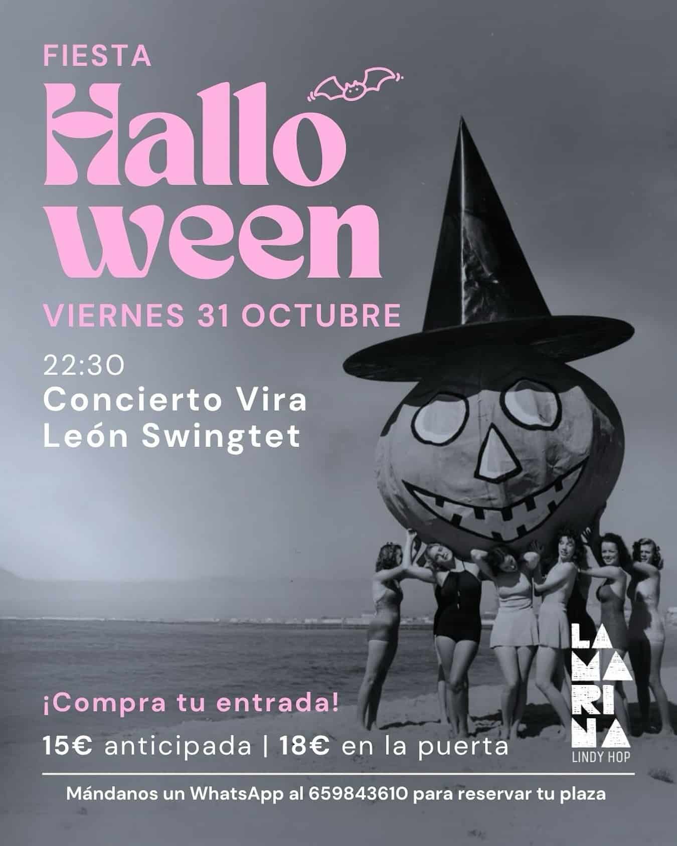 Cartel fiesta Halloween concierto octubre playa disfraz calabaza.
