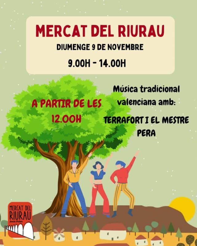 Cartel Mercat del Riurau con música tradicional.