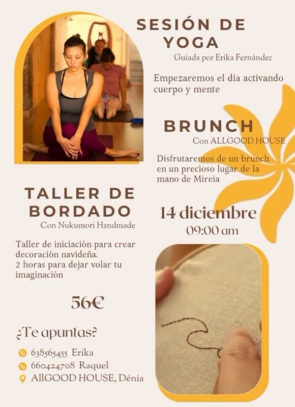Evento yoga, brunch y bordado en Denia, 14 diciembre