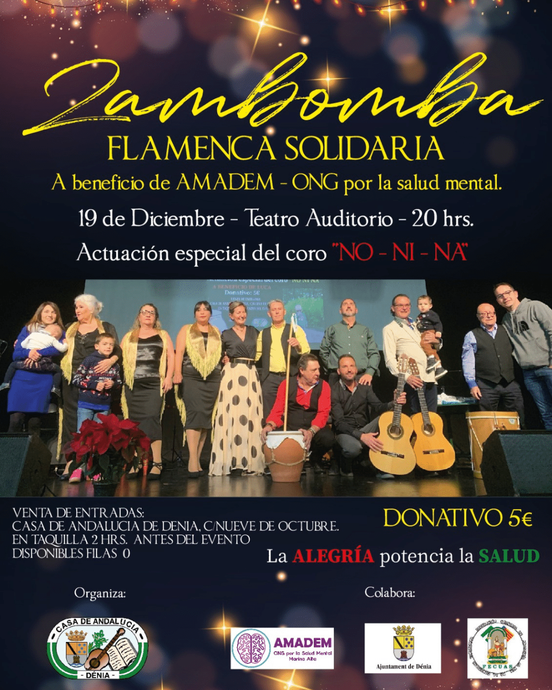 Cartel de Zambomba Flamenca Solidaria en Dénia.