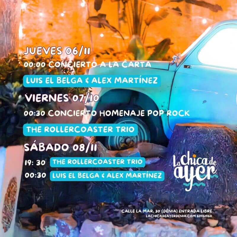 Cartel de conciertos en La Chica de Ayer.