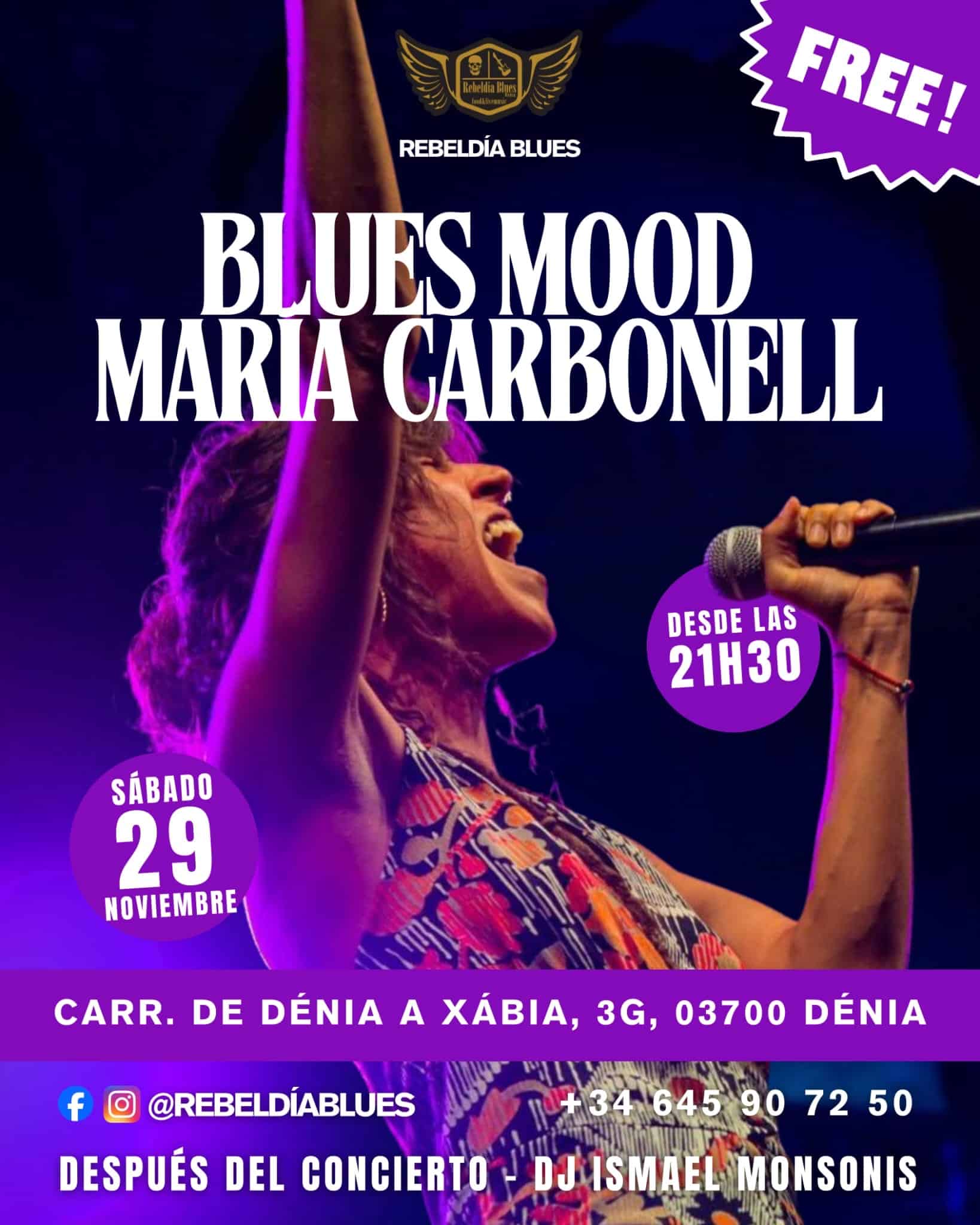 Concierto de blues María Carbonell en Dénia, 29 noviembre.