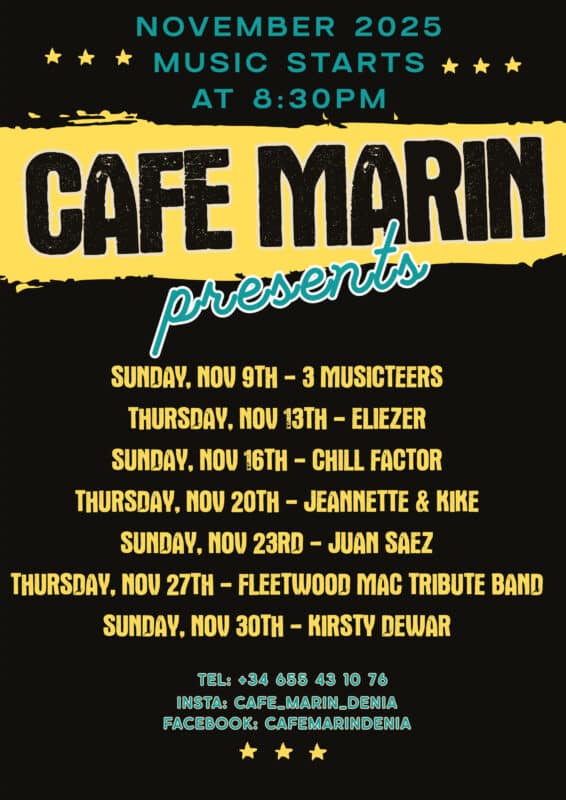 Cartel musical noviembre 2025 en Café Marin