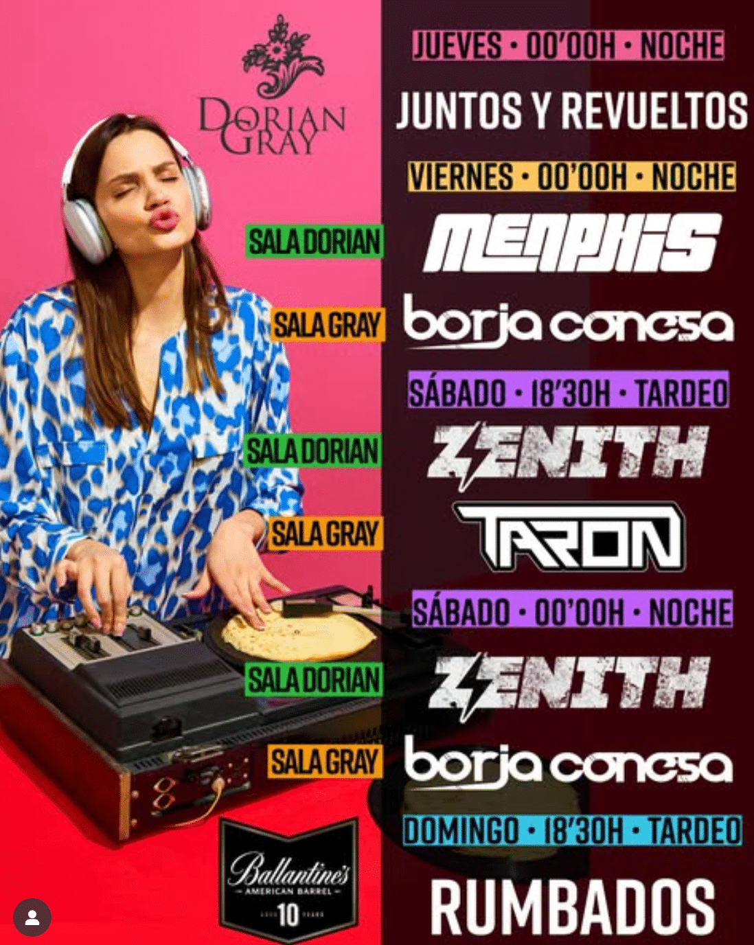Eventos musicales en Sala Dorian y Sala Gray.